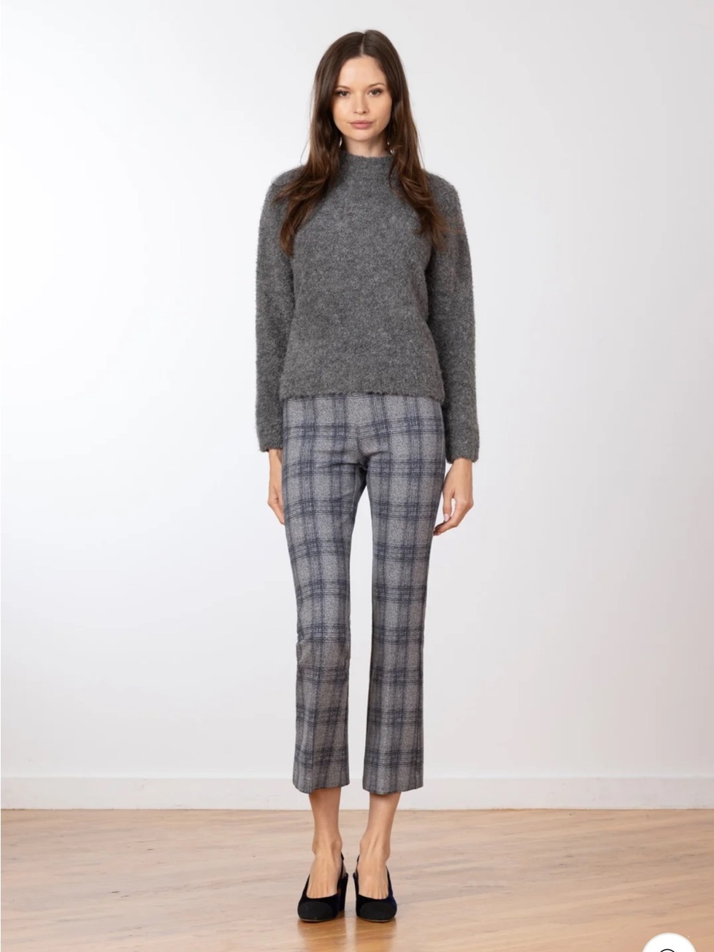 AVENUE MONTAIGNE Leo cropped flare plaid pants black grey size 2